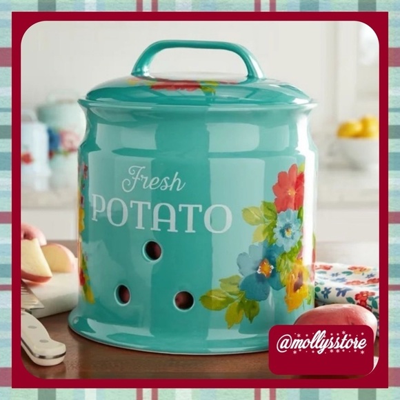 The Pioneer Woman Other - New The Pioneer Woman Breezy Blossoms 9.5-Inch Potato Keeper - Canister Teal